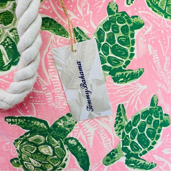 Tommy Bahama Pink Sea Turtle Large Reusable Beach Tote 17” x 14” x 9” - Picture 6 of 11